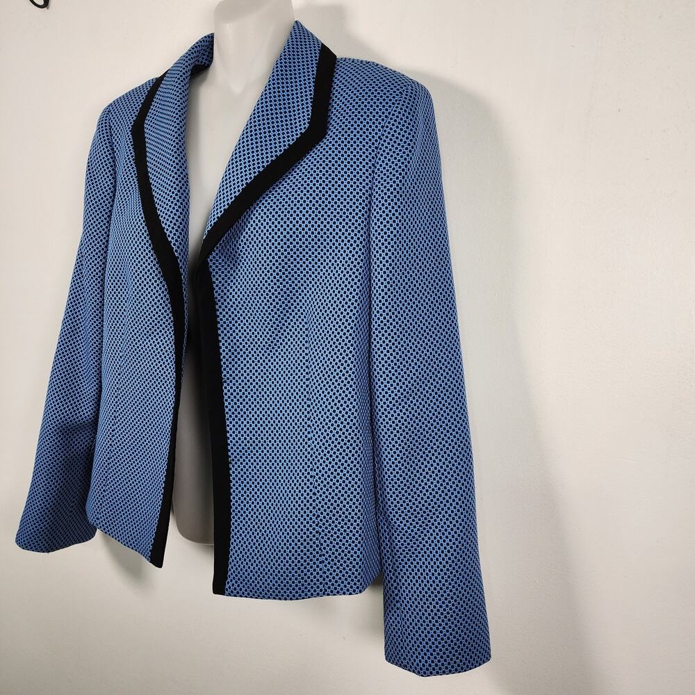 Evan Picone Suit Jacket Blue Black Contrast Trim Open Front Lined Geometric 12 - Picture 5 of 10